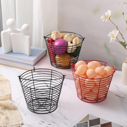 3 Pack 8 Inches Metal Mesh Wire Egg Collecting Basket with Handle Portable Garden Vegetable Fruit Storage Lightweight Hanging for Kitchen Farmhouse Gathering Picnic (Black) - color: Black