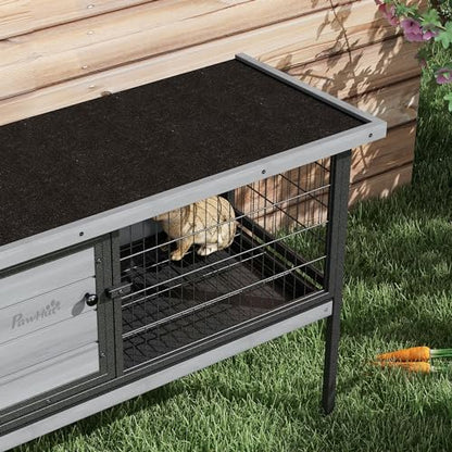 PawHut Rabbit Hutch Elevated Bunny Cage Small Animal Habitat with Metal Frame, No Leak Tray, Metal Wire Pan and Openable Water-Resistant Asphalt Roof for Indoor/Outdoor Gray - color: Gray