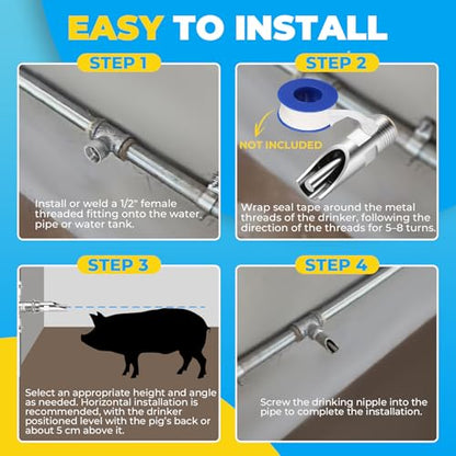 NATGAI 20 Pack Pig Water Nipple, 1/2" NPT Stainless Steel Automatic Pig Nipple Waterer, Heavy Duty Hog & Swine Water Drinker Feeder, Pig Nipple Drinker for Sows, Piglets & Goats Drinking System
