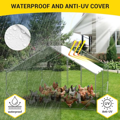 9.8' x 13.1' x 6.6' Chicken Coop Run, Galvanized Steel Chicken Pen with Anti-Ultraviolet Waterproof Cover, Spire-Roof Walk-in Poultry Cage, Metal Chicken Coop for Outdoor Farm Use - size: 9.8' W x 13.1' D x 6.6' H