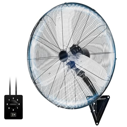 AZOUTDOOR 30" Wall Mount Fan, 120° Oscillating Fan and High Velocity 3-Speed Wall Fans, 10000 CFM Industrial Outdoor Wall Fans for Commercial, Garage, Residential, Warehouse - Etl Listed, Black - color: Black 30"