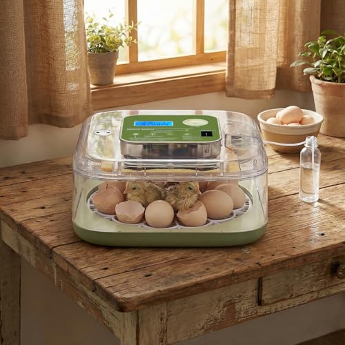 12 Egg Incubator w/Automatic Turning, LED Candling, Digital Temperature & Humidity Display, Fahrenheit LCD, for Chicken Eggs, US Standard 110v, Poultry Incubator, Mini Egg Incubator, Egg Hatching Kit
