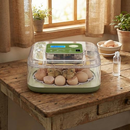 12 Egg Incubator w/Automatic Turning, LED Candling, Digital Temperature & Humidity Display, Fahrenheit LCD, for Chicken Eggs, US Standard 110v, Poultry Incubator, Mini Egg Incubator, Egg Hatching Kit