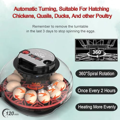 12-24 Egg Incubator with Automatic Egg Turning and Humidity Control,Water Refill,Egg Candler,Incubators for Hatching Chicken,Ducks,Goose,Quail,Pigeon,Parrot,Turkey for Farm, Home,Science Classroom