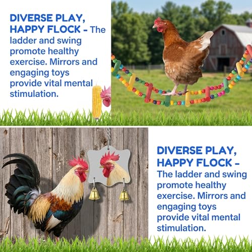 Little World Chicken Toys Complete Set of 12 – All-in-One Chicken Coop Accessories with Xylophone, Swing, Chicken Mirror, Ladder, Vegetable String Bag & Hanging Feeder Coop Toy for Happy Hens - size: 12PCS