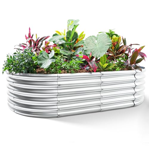 Land Guard 6x3x1.5ft Galvanized Raised Garden Bed Kit, Metal Planter Boxes Outdoor, Oval Metal Raised Garden Bed for Vegetables, Flowers (Silver) - color: Classic Silver, size: 6×3×1.5ft