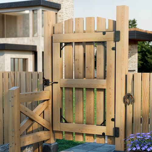 Anti Sag Gate Kit - Gate Corner Bracket-90 Degree Bracket with Gate Hinges Heavy Duty for Wooden Fences - No Sag Gate Corner Brace Bracket for Doors, Driveway (2 Set Gate Kit and 2 Latch) - style: 2 Sets of Anti-Sag Gate Kits and 2 Gate Latch
