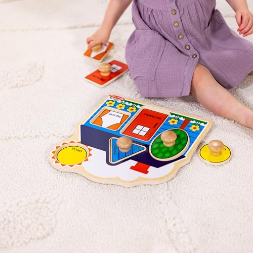Melissa & Doug First Shapes Jumbo Knob Puzzle, Wooden Peg Puzzle for Toddlers, Educational Toy for Shape Recognition and Fine Motor Skills, Ages 1+ - style: Shapes