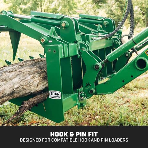 Titan Attachments 60" Standard Series Root Grapple Bucket Fits John Deere Hook and Pin, Dual Cylinder Hydraulic Design for Medium-Duty Jobs Like Clearing Brush, Branches, and Roots
