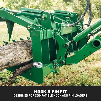 Titan Attachments 60" Standard Series Root Grapple Bucket Fits John Deere Hook and Pin, Dual Cylinder Hydraulic Design for Medium-Duty Jobs Like Clearing Brush, Branches, and Roots