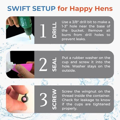 Lil'Clucker - Large Automatic Chicken Waterer Cups Suitable for Ducks, Geese, Turkeys, and Bunny Rabbit - Water Feeder Kit - Poultry Waterer (Pink, 12 Pack) - color: Pink, size: 12 Pack