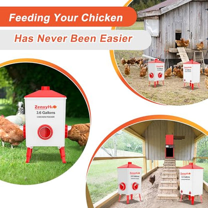 ZenxyHoC Chicken Feeders and Waterers, 4 Ports Chicken Feeder No Waste and 4 Packs Chicken Water Nipples - size: 4 Ports and 4 Nipples Standard