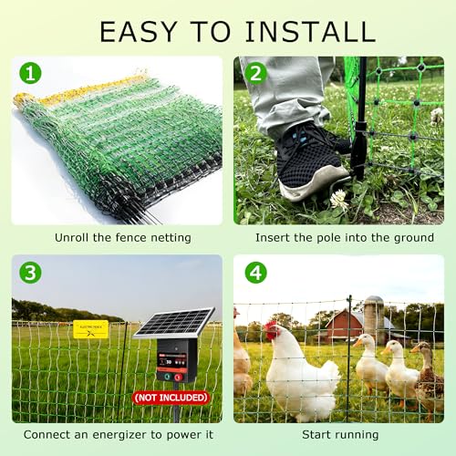 Electric Fence Netting, 47.2" H x 164'L Electric Chicken Fence, Portable Chicken Fence with Double Spiked Fiberglass Posts for Chickens, Ducks,Turkeys, Sheep, Geese in Yard, Farms,Backyards, Garden