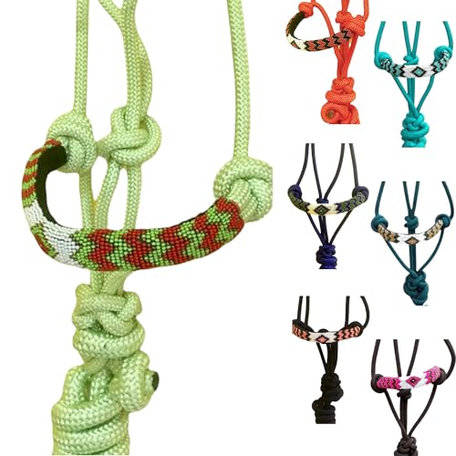 Majestic Ally Padded Beaded Nose Braided Rope Halter with 10' Matching Lead - Full (Lime Green) - color: Lime Green