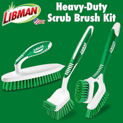 Libman Heavy Duty Scrub Brush Kit | Cleaning Brushes for Household Use | Tub Scrubber | Easy Grip Scrub Brush | Big Job Kitchen Brush | Dual Sided Tile & Grout Brush | 3 Different Brushes Included - style: Heavy Duty Scrub Brush Kit