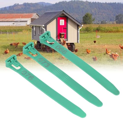Tissting 1-100 Numbered Poultry Leg Bands, Reusable Chicken ID Rings for Ducks Chicks Geese Pigeons Easy Identification Tracking Management (Green) - color: Green