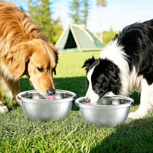 2 Pcs 1 Gallon Large Dog Bowls - Food Grade Stainless Steel Metal Water Bowls, Easy to Clean Food Bowl for Medium Large Dogs Indoor Outdoor - size: 1 Gallons