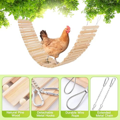 Jorewood Chicken Coop Toy Natural Wooden Chicken Swing & Bridge Toys Multi-Functional Poultry Perch with Wooden Beads (Safe for Chickens/Ducks) - color: Yellow