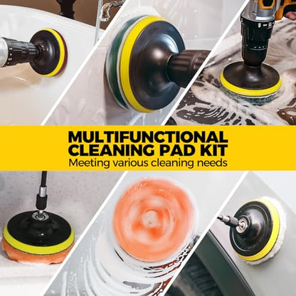Holikme 30Pack Drill Brush Attachments Set,Scrub Pads & Sponge, Power Scrubber Brush with Extend Long Attachment All Purpose Clean for Grout, Tiles, Sinks, Car Polishing Pads,Bristle Discs - color: Yellow