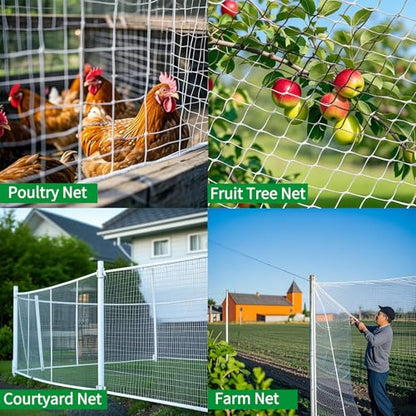 12'x50' White Polyester Bird Netting with 1" Square Mesh, Strong and Durable Chicken Coop Roof Netting, Protect Your Poultry from Hawks, Great for Gardens, Fences and Fruit Tree - size: 12X50FT-1''
