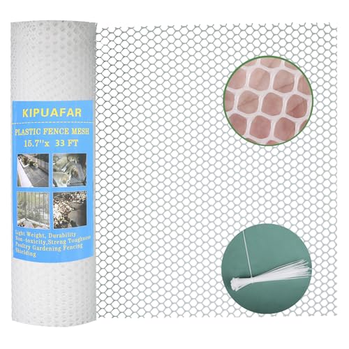 White Plastic Wire Mesh Fence 15.7IN x 33FT - Commercial Grade Hexagonal Netting, Heavy Duty Snake & Rodent Barrier for Farms, Poultry Yards, Dog Runs | Durable Outdoor Security Fencing - color: White, size: 15.7 IN * 33 FT