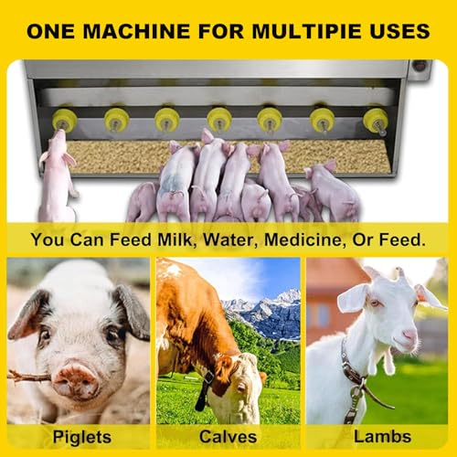 Stainless Steel Piglet Lactation Feeder, with Sound Source, Automatic Stirring Little Pig Milk Feeding Machine, for Lambs and Small Cattle, Prevent Piglet from Running Around 10 Nipples - size: 10 Nipples