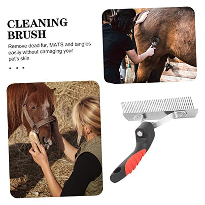 Levemolo Durable Horse Grooming Rake with Rubber Handle Metal Fur Removal Comb Practical Shedding Tool for Comfortable Mane and Coat Cleaning Easy to Hold and Clean