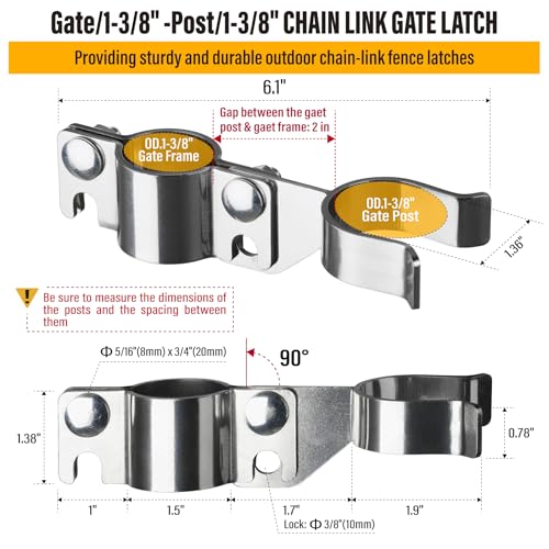 1-3/8" x 1-3/8" Chain Link Gate Latch Heavy Duty Stainless Steel Fence Gate Fork Latch Hardware with Padlock Hole 1pcs - color: 1-3/8"x1-3/8"