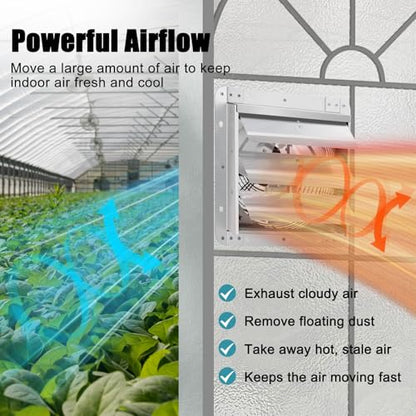 10 Inch Upgraded Shutter Exhaust Fan with Speed Controller & Thermostat, 820 CFM Wall Mounted Exhaust Fan, Ventilation Attic Fans for Greenhouse, Garage, Warehouse, Shed, Basement, Chicken Coop - size: 10 Inch Shutter Exhaust Fan