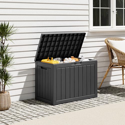 Oudoor Storage Deck Boxes Waterproof, Waterproof and UV Resistant Outdoor Storage Box Lockable Lid for Delivery Box, Indoor, Garden Tools, Pool Supplies, Patio (Black, 45 Gallon) - color: Striped Black, size: 45 Gallon