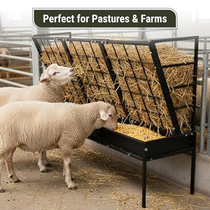 FEBTECH 42.5 Gallon Outdoor Pasture Goat Hay Feeder, Heavy Duty Powder-Coated 2 in 1 Hay Rack, Size-Adjustable Modular Design, Expandable Hay Feeder for Goats Horse Sheep Cattle Deer Barn & Pasture.. - size: 42.5 Gallon - Pasture
