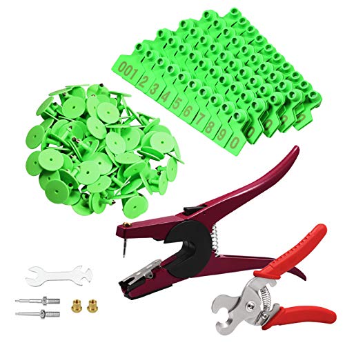SPEEDWOX Livestock Ear Tag Applicator with 1-100 Number Plastic Cow Cattle Ear Tag Ear Tag Remover Tool and 2 Replaceable Ear Tag Needle Pins - color: Dark Green