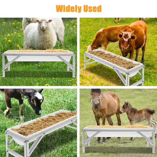 Livestock Feed Trough, Stainless Steel Long Large Capacity Horse Feeder Water Trough with Stand for Calves, Goats, Sheep, Horses