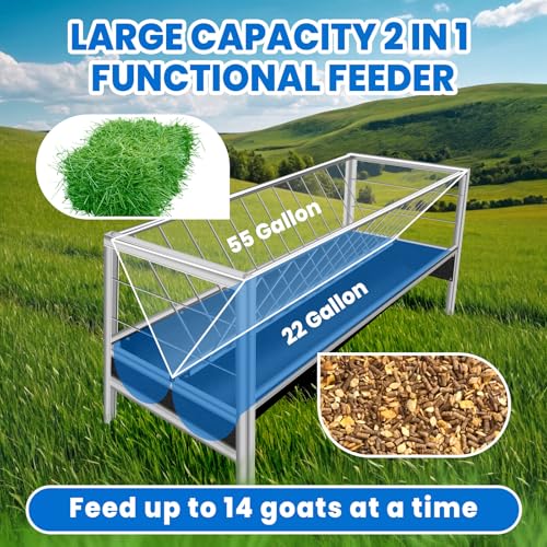 77 Gallon Pasture Feeder, Heavy Duty Stainless Steel Hay Rack, 59” Goat Hay Feeders, Easy Assembly Hay Feeder for Goats, Sheep, and Horses, (Rubber Pallet)