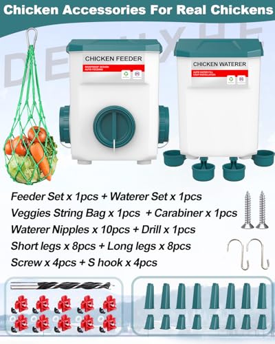 Chicken Feeder and Waterer Set, 3 Gallon/26.5 Pounds, Automatic Chicken Feeders and Chicken Waterer, Detachable for Chick, Duck & Quail Coop Use, Outdoor Farm & Backyard (Upgraded) - size: 3 Gallon Upgraded