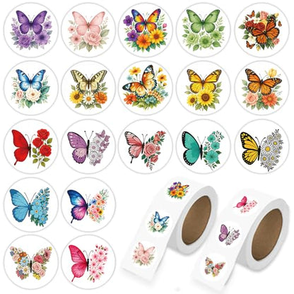 1000 Pcs Flower Butterfly Stickers for Boys Girls. 2 Roll 1 Inch Plant Stickers Bulk .Floral Scrapbook Nature Sticker Packs for Water Bottles Phone Laptop - color: Butterfly Flower