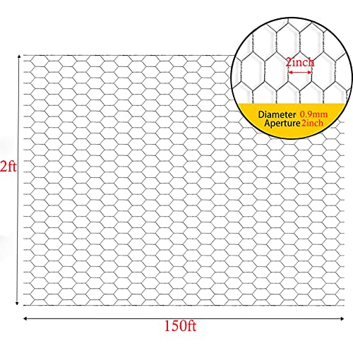 Galvanized Poultry Wire Netting 2" Hexagonal Mesh Wire Fence fit for Family Craft Projects Chicken Netting Garden Fencing Backyard Fencing (2ft x 150ft)