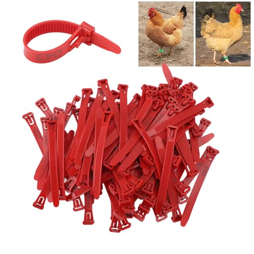 ZJchao Chicken Leg Bands, Adjustable Plastic Poultry Identification Leg Rings with Clear Colorfast Number Engraving for Duck Goose Chicken (Red) - color: Red