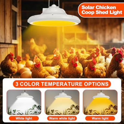 Solar Chicken Coop Light with Remote & Timer, Dusk to Dawn Hanging Pendant Light for Shed Barn Farm Poultry, Dual Charge(solar & USB), Waterproof Dimmable LED Ceiling Lamp with 14.7ft Cord