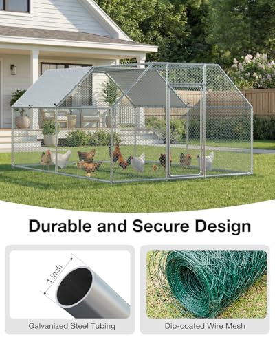 Esright Metal Chicken Coop Run, 13x10 Ft, Flat Roof | Rust-Resistant Galvanized Steel Tube with Wire Mesh, 420D Oxford Fabric Waterproof Cover