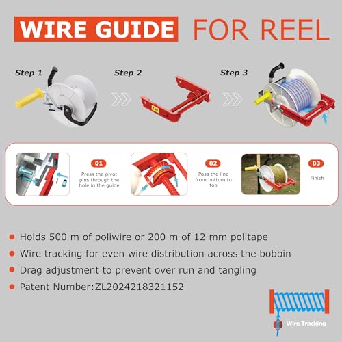 3:1 Geared Electric Fencing Reel, Electric Fence Wire Reel, with Auxiliary Winding Handle, Suitable for Building Farm Fences - size: 0 ft x 1 standard reel x 1 guide