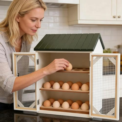 Red Shed 13.5 in.Chicken Coop Egg Storage-Egg Organizer Countertop.Tiered Wooden Egg Storage Cabinet with Mesh Doors