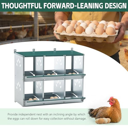 6 Compartment Metal Chicken Nesting Box with Roll Away Egg Collection 32×16×25in,Wall Mountable Large Hen Laying Box with Vented Holes,6 Houses Coop Roosting Boxes Fit for Different Poultry Breeds - size: 32×16×25in