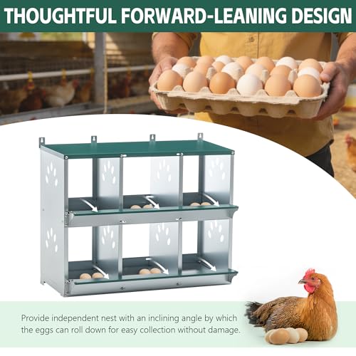 6 Compartment Metal Chicken Nesting Box with Roll Away Egg Collection 32×16×25in,Wall Mountable Large Hen Laying Box with Vented Holes,6 Houses Coop Roosting Boxes Fit for Different Poultry Breeds - size: 32×16×25in