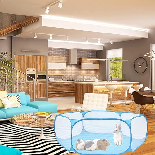 Hamster Foldable Exercise Playpen, Breathable and Transparent Pet Playpen, Indoor/Outdoor Cage Small Animal Fence for Syrian Hamster Rats Chinchillas Rabbit Guinea Pigs Gerbils Hedgehogs Reptiles - color: Skyblue