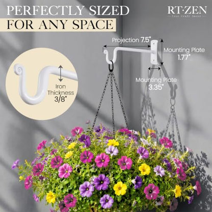 RTZEN Plant Hangers Outdoor or Indoor - Wrought Iron Metal Hanger Indoor Hook - Heavy Duty Wall Bracket Hooks for Hanging Plants Baskets Lanterns Bird Feeders - 2 Pack (White Shepherds Hooks 7.5") - size: 7.5 Inch, style: Shepherds Hooks - W