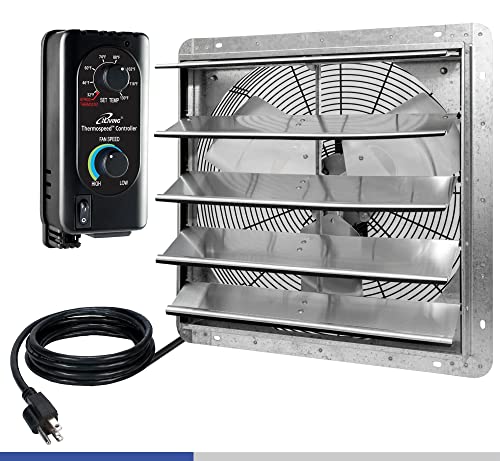 iLIVING 20" Wall Mounted Shutter Exhaust Fan, Automatic Shutter, with Thermostat and Variable Speed controller, 2.2A, 3368 CFM, 5000 SQF Coverage Area Silver (ILG8SF20V-ST) - size: 20 Inches
