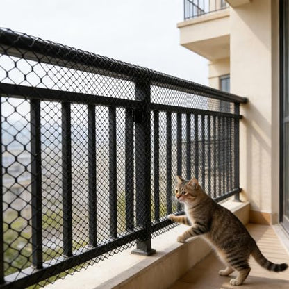 15.7" x 10' Plastic Mesh Fence Roll - Heavy Duty Chicken Wire Mesh Fence - Upgraded Thick Animal Barrier for Garden, Balcony Railing Safety Net, Poultry Netting with 20 Zip Ties, Black - size: 15.7" x 10'