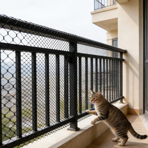 15.7" x 33' Plastic Mesh Fence Roll - Heavy Duty Chicken Wire Mesh Fence - Upgraded Thick Animal Barrier for Garden, Balcony Railing Safety Net, Poultry Netting with 20 Zip Ties, Black - size: 15.7" x 33'