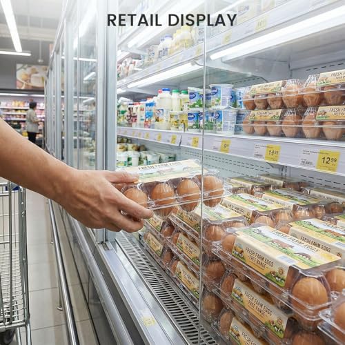 LOVEINUSA 60 Pack 12-Count Clear Plastic Egg Cartons with 60 Date Labels, Reusable PET Dozen Egg Holders for Medium Chicken Eggs, Clamshell Cartons for Farm, Home Fridge & Market Display
